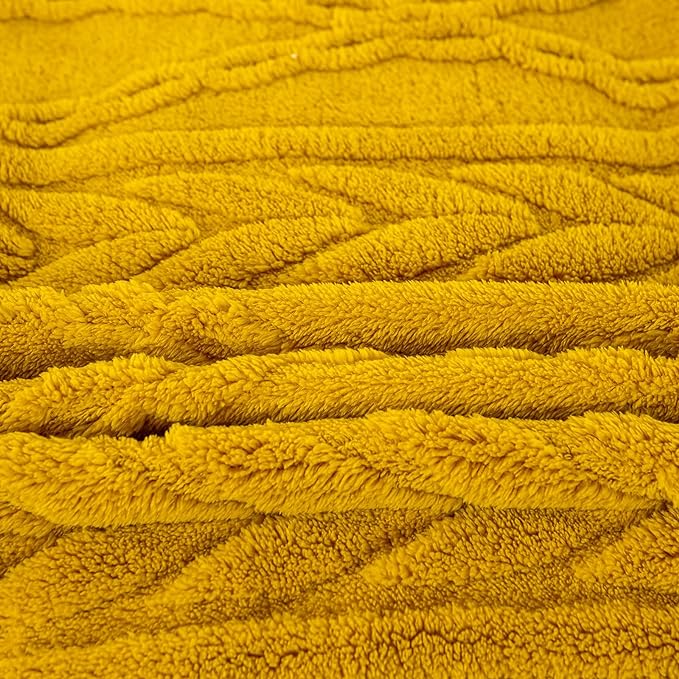 YUSOKI Sherpa Queen Size Blanket(Without Pillows)-3D Stylish Design Super Soft Blankets for Teen Girls Women Couch Bed Sofa Chair Men Boys Gift(Mustard Yellow,90"x90")