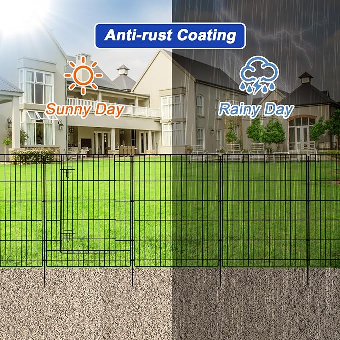 INJOPEXI Decorative Garden Fence 12 Panels 26ft (L)×36in (H) Garden Fences Outdoor with 11 Panels + 1 Gate, Animal Barrier Rabbit Fencing Rustproof Metal Wire Temporary Dog Fence for Yard Lawn Park