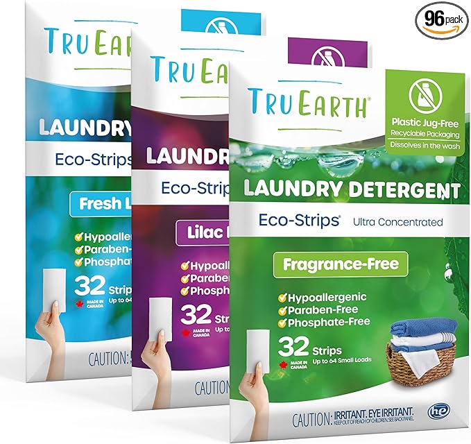 Tru Earth Laundry Detergent Sheets Bundle - Up to 192 Loads (96 Sheets) - Original Eco-Strip Liquidless Laundry Detergent, Travel Laundry Sheets - Scent Variety Pack