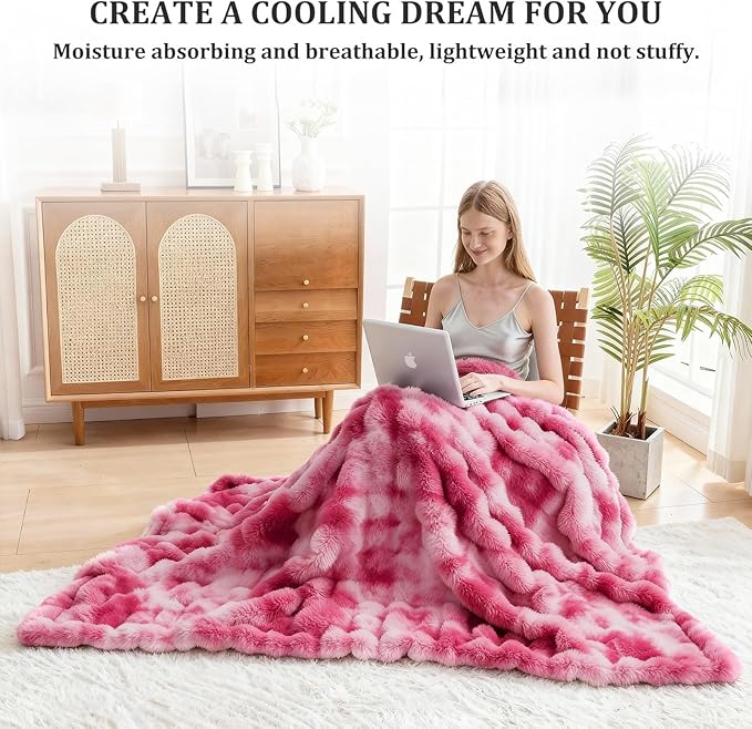 Faux Fur Twin Blanket for Couch, 1000 GSM Cozy Fuzzy Fluffy Soft Plush Thick Bubble Sherpa Blanket for Sofa Bedroom Living Room, Mothers Day Birthday Gifts for Women Home Decor