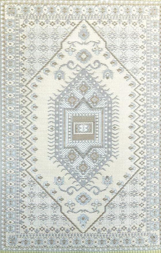 Mad Mats Traditional Outdoor Rug, Reversible Plastic Mat (5' x 8', Oriental Turkish - Pastel Silver)