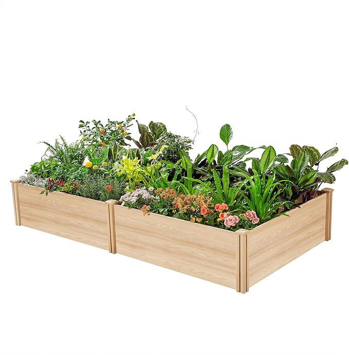 AMERLIFE 8x4 Ft Wood Raised Garden Bed, Durable 15 Inch Depth Planter Box for Vegetables, Herbs, and Flowers, Ideal for Outdoor Gardening with Open Base