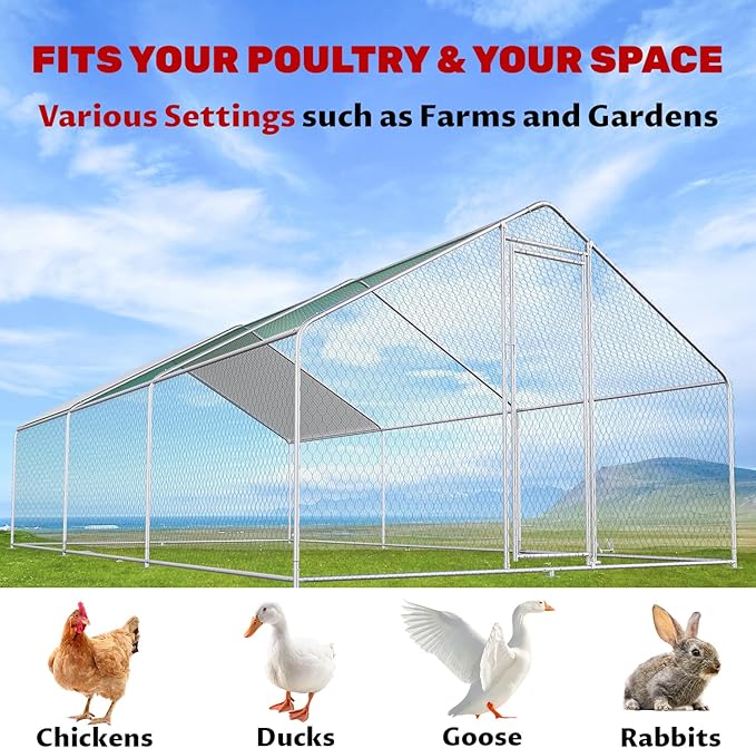 Chicken Coop Large Metal Chicken Coops Designed for Multiple Chickens with Waterproof and Anti-UV Cover,Premium Walk-in Poultry Cage Chicken House for Outdoor Farm Use(19.5'Lx9.8'Wx6.5'H)