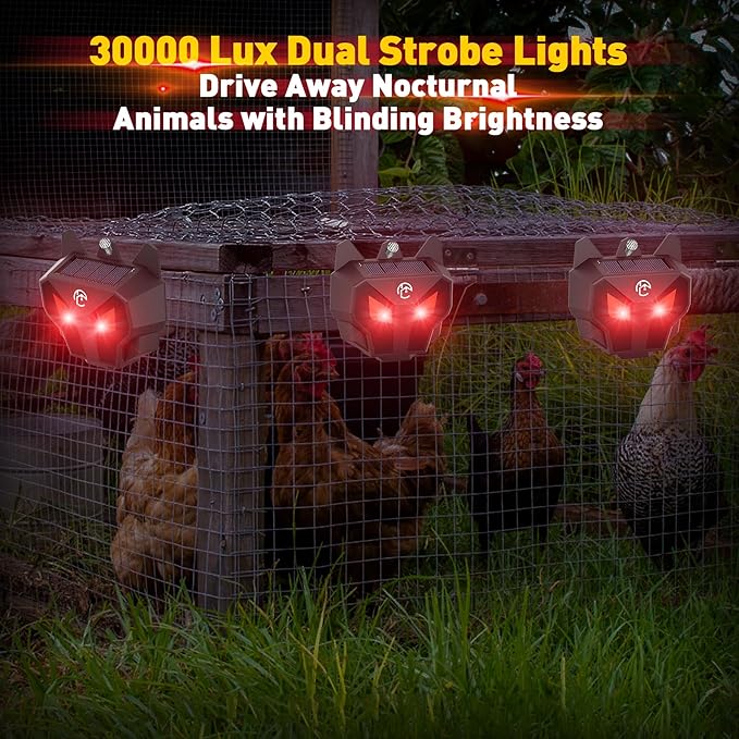 X-PEST Solar Nocturnal Animal Repeller with Red LED Flashing Lights – Effective Coyote, Raccoon, Skunk, Deer & Hawk Deterrent – Waterproof Predator Lights for Yards, Gardens & Chicken Coops