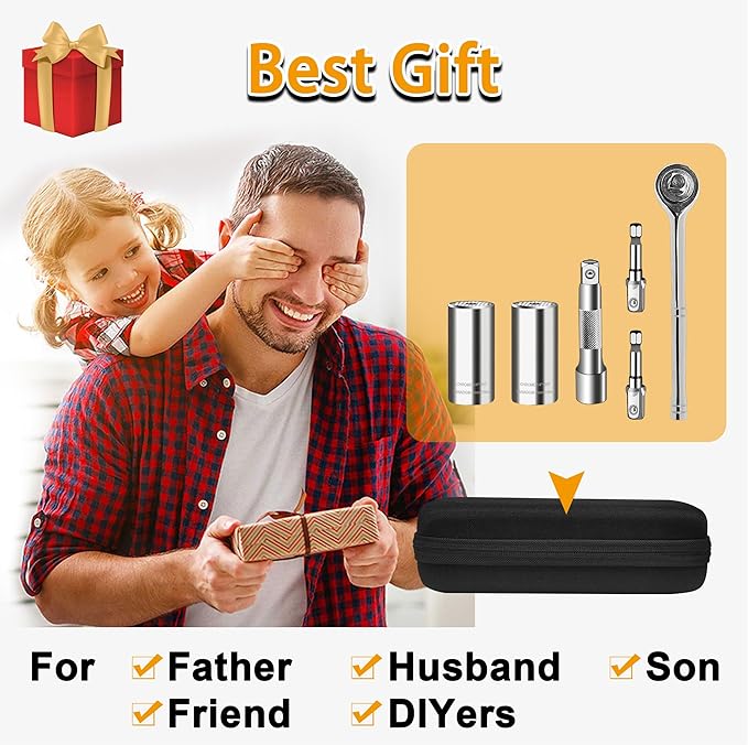 Universal Socket Wrench Tool set (7-19mm) Multi-Function Professional Super Socket Tool Sets unscrew any bolt with Power Drill Adapter and 3/8 inch Ratchet wrench