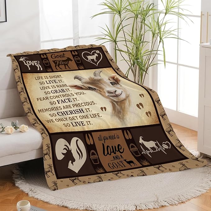 Goat Blanket, Goats Throw Blanket, Sheep Gifts Blankets Stuff Fleece Flannel Plush for Girls Women Men Boys Lovers Adults Soft Bedding Gift for Sofa Bed Office Home Decor 60"x50"