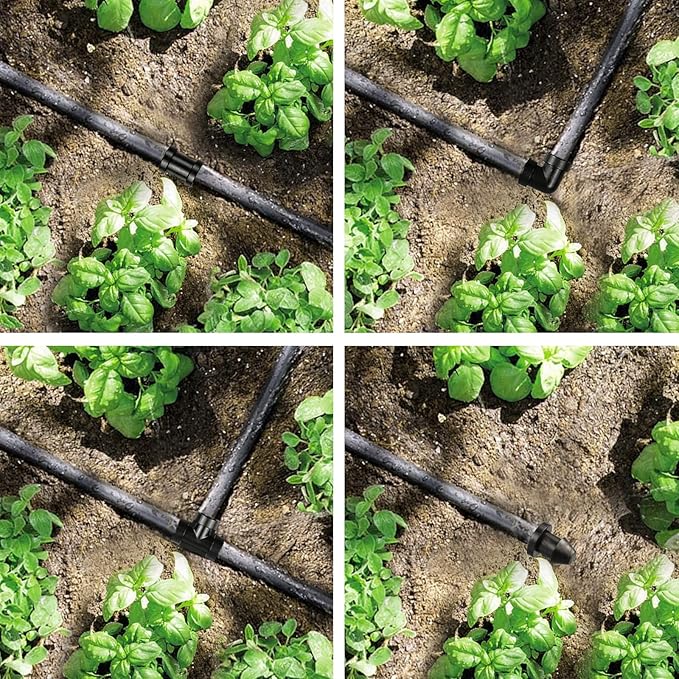 1/4 Inch Drip Irrigation Fittings Kit：140 Pieces Drip Irrigation Parts with Sharp End for 1/4" Irrigation Tubing Barbed Connectors for Home Garden 60 Couplings 50 Tees 20 Elbows 10 Goof Plugs
