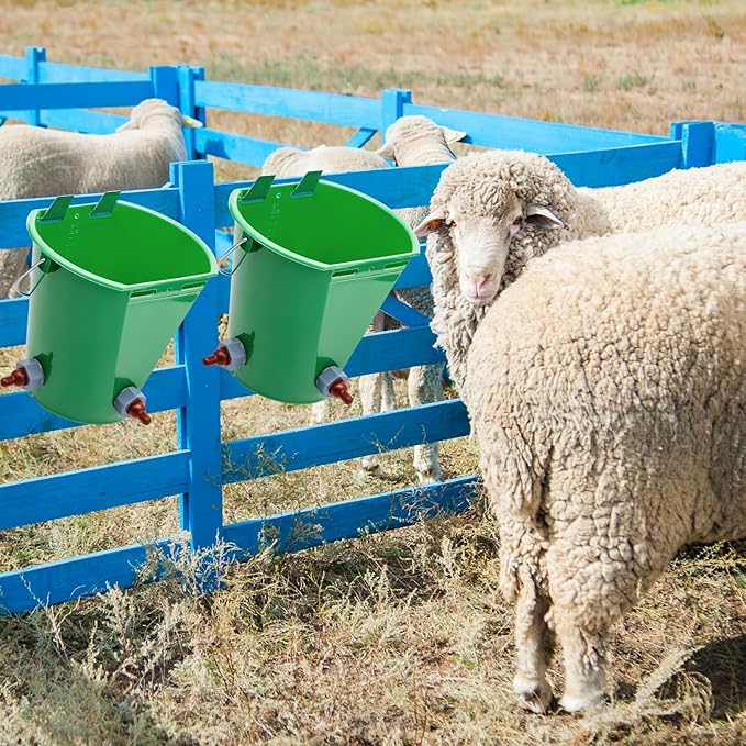 2 Pack 8l Lamb Milk Feed Bucket Multiple Teat Large Capacity Plastic Goat Milk Feeding Bucket Green Animal Feed Pot Lamb Feeder Bottle for Farm Sheep Livestock Cattle Animal(3 Mouths)