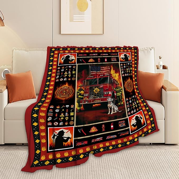 Firefighter Blanket, Fire Fighter Throw Blanket, Fireman Gifts Blankets Stuff Fleece Flannel Plush for Men Boys Women Girls Lovers Adults Soft Bedding Gift for Sofa Bed Office Home Decor 80"x60"