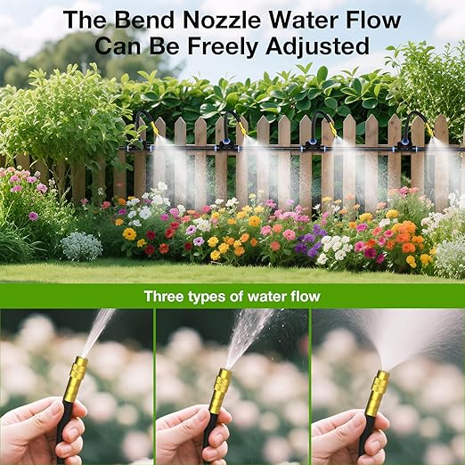 MIXC 100Ft 1/4" Drip Irrigation System,2025-Upgrade Garden Irrigation Kit with 16pcs Adjustable Copper Nozzles,Automatic Atomizing Watering Sprinkler System for Outdoor,Raisedbed,Lawn,Greenhouse