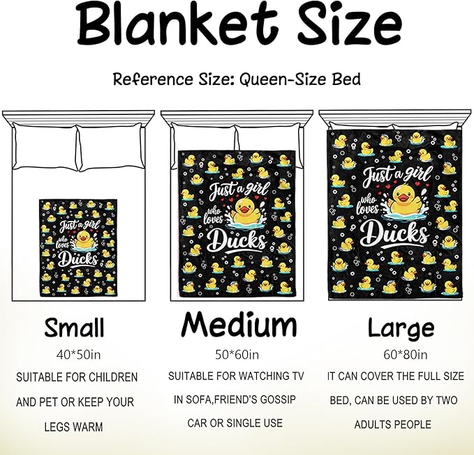 Duck Blanket Gifts Soft Flannel Duck Throw Blanket Stuff Decor for Girls Women Kids Adults Black 50"x40"