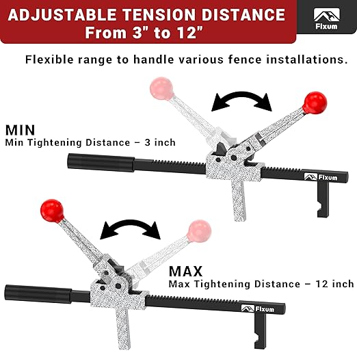 Chain Link Fence Stretcher Tool, Ratcheting Wire Fence Tightener & Puller for Barbed & Woven Wire Fence, 3″–12″ Tension Range, 5° Tilted Base & Hooked Groove, One-Hand Operation for Farm & Yard