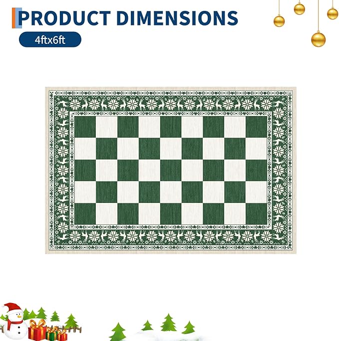 GarveeHome Green 4x6 Rugs for Living Room, Washable Rug for Christmas Decor, Indoor Non Slip Carpet, Checkered Soft Low Pile Christmas Rug for Entryway, Bedroom, Dining Room