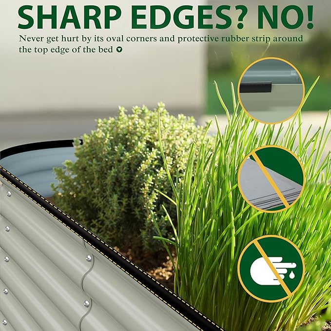 MUPATER 24''H Raised Garden Bed, Galvanized Raised Garden Bed with 3 Aluminum Support Rods, 8x4FT Modular Raised Planter Box Outdoor for Vegetables, Mutli in 1 Metal Garden Bed, Beige