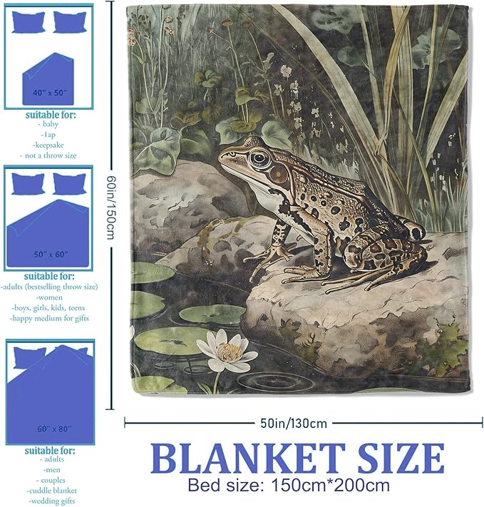 Frog Pattern Throw Blanket 40"x50", Frog Blankets for Bedroom Decor, Cozy Flannel Polyester Frog Gifts for Women Nature Lovers