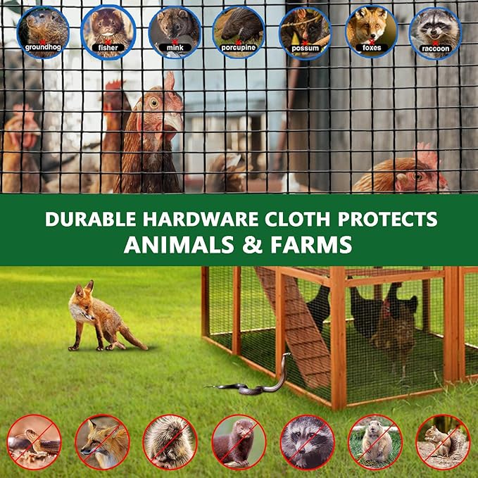 Hardware Cloth, 48'' x 120' 1/2Inch Galvanized Wire Mesh Roll, 19 Gauge Chicken Wire Fencing Roll, Garden Fence, Welded Fence with Cutting Plier & Gloves