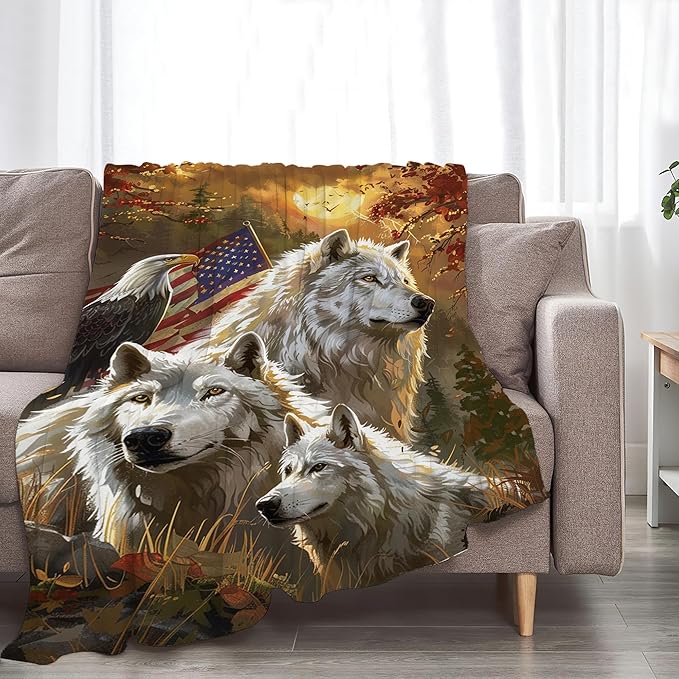 Wolf Eagle Blanket Wolf and Eagle Throw Blanket Wolf Gifts and Decor Eagle Blanket for Women Men Kids Adults Soft Warm Cozy Fleece Blanket for Couch Sofa Bed 60"x50"
