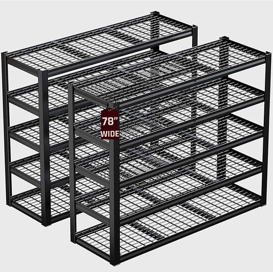 5-Tier Storage Shelves, 78" W Garage Shelving Heavy Duty Metal Adjustable Garage Shelves, Shelving Units Industrial Shelving for Warehouse, 78" W x 24" D x 78" H,2 Pack