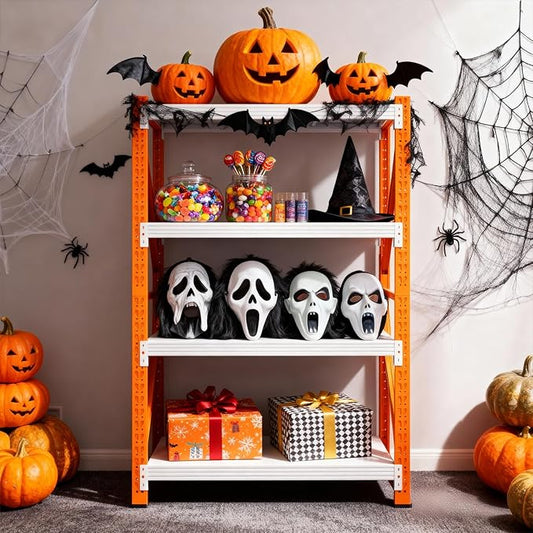 79" H Garage Shelving,3000LBS Heavy Duty Storage Rack,4 Tiers Metal Storage Rack Shelf, Adjustable Shelving Unit for Garage,Kitchen,Warehouse,Basement,78.7" H x 41.3" W x 19.6" D,Orange&White