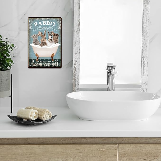 Fun Rabbit Bathtub Decor - Rabbit Lovers Accessory - Farm Decor Sign, 8x12 Inch