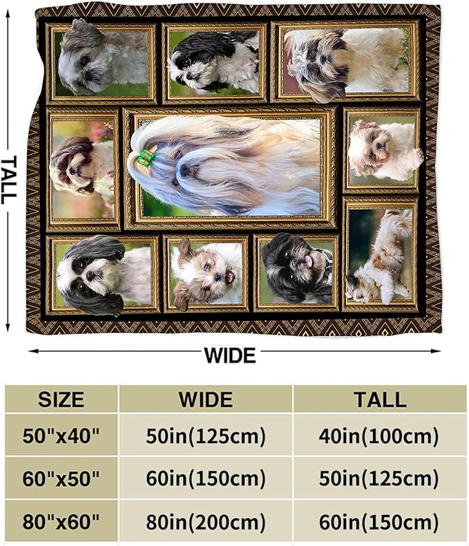 Shih Tzu Blanket Gifts for Girls Boys Soft Warm Plush Cute Dog Throw Blanket Flannel Fleece Fuzzy Dog Pet Blanket for Kids Adults Lovers Bed Couch Living Room Decor 50"X40"