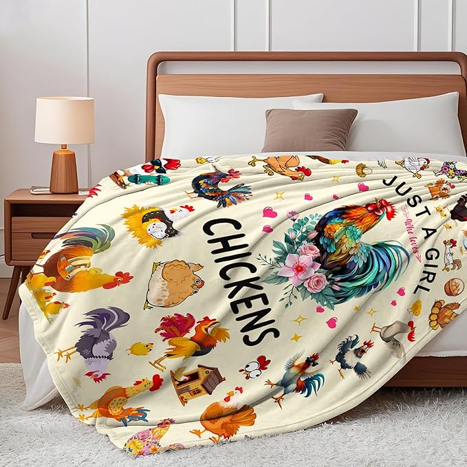 Chicken Blanket Gifts for Girls Women Soft Flannel Chicken Themed Throw Blanket Rooster Birthday Bedding Decor Gifts for Kids Adults Stuff 50"x40"