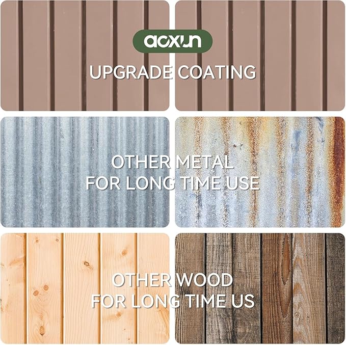 Aoxun 6.2x4 FT Shed with Solar Light Outdoor Storage Shed with Lockable Doors & Slooping Roof Metal Garden Tool Shed for Backyard, Patio, Poolside (Brown)