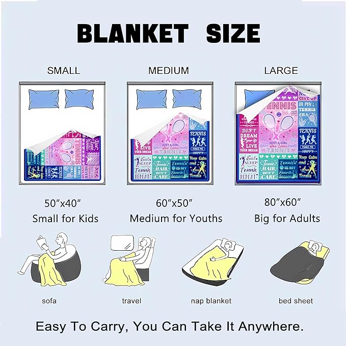 Tennis Throw Blanket Plush Fleece Soft Lightweight Flannel Fleece Blankets Decor for Couch Sofa Living Room Bedding 80"X60"