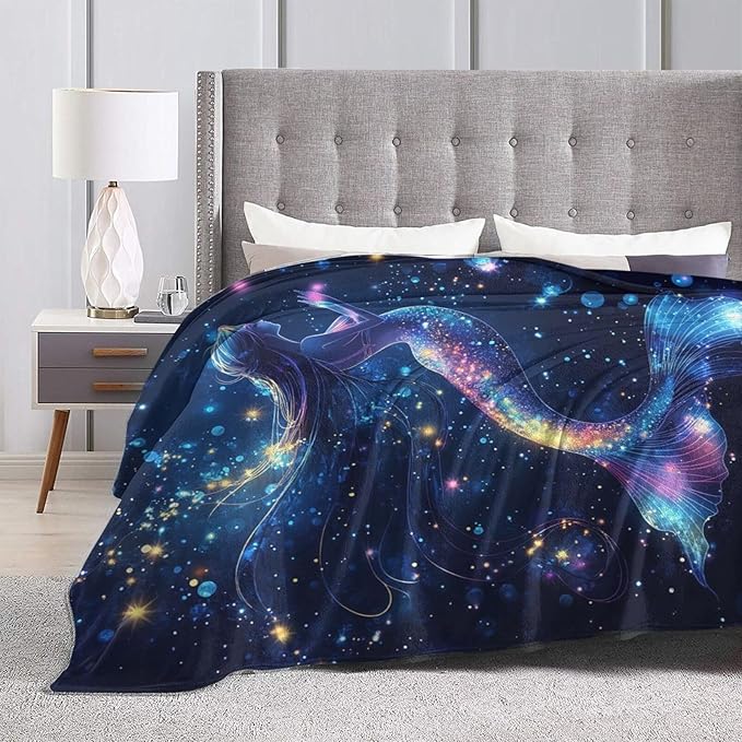 Mermaid Blanket Ocean Throw Blanket Soft Warm Cozy Fuzzy Plush Mermaid Throw Blanket Gifts for Girls Women Lightweight Fleece Flannel Gift Blankets for Kids Adults 50"X60"