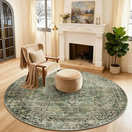 4x4 Round Bedroom Rug Washable: Living Room Rugs Stain Resistant Non Slip Low Pile Soft Small Area Rugs for Bedroom Kitchen Entryway Living Room Bedside Office Dorm Kids Room Entrance