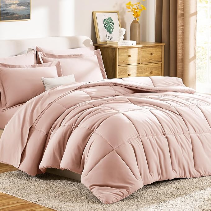 CozyLux Queen Comforter Set Blush Pink - 7 Pieces Bed in a Bag Queen, All Season Breathable Bedding Sets, Oeko-Tex Certified Bed Set with Down Alternative Comforter, Sheets, Pillowcases & Pillow shams
