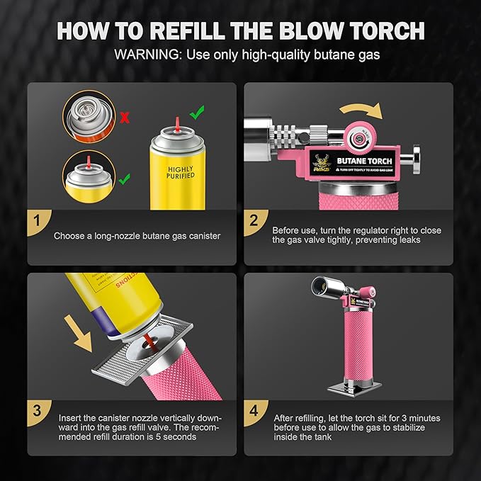 RAVS Butane Torch, Metal Pink Torch Lighter with Adjustable Flame, Food Torch for Baking, BBQ, Desserts, Christmas Stocking Stuffers Gifts for Women, Butane Fuel Not Included