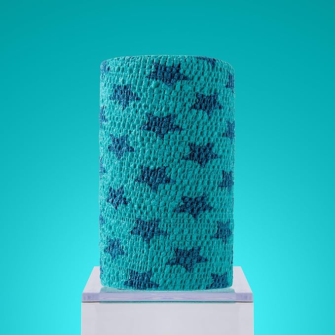 PowerFlex Equine – Extra Strong Self-Adhering Bandage Wrap – Wound Care, Compression & Support Bandage for Horses, Cows & Dogs – Stars, 4 inch, 4 Rolls (Resealable Case)