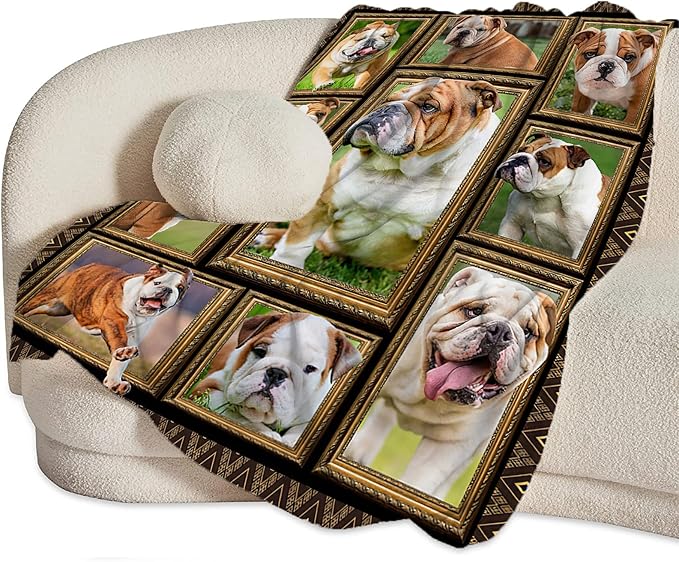 English Bulldog Blanket Gifts for Girls Boys Soft Warm Plush Dog Throw Blanket Flannel Fleece Fuzzy English Bulldogs Blanket for Kids Adults Lovers Bed Couch Living Room Decor 60"X50"