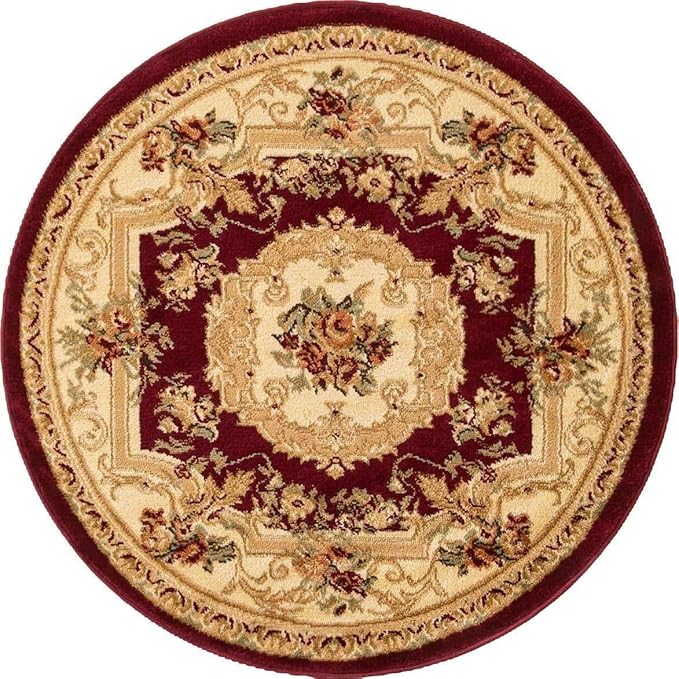 Unique Loom Versailles Collection Traditional Classic Floral Motif Area Rug (3' 3 x 3' 3 Round, Burgundy/Ivory)