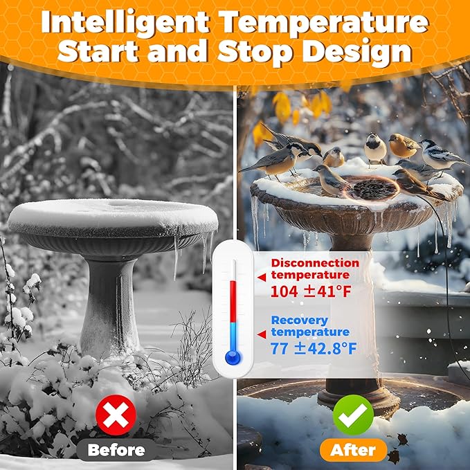 Bird Bath Heater, 70W Submersible Pond Deicer Bird Bath Deicer Birdbath Water Heater Thermostatic Control Power Saving for Outdoors in Winter (Single ice Melter)