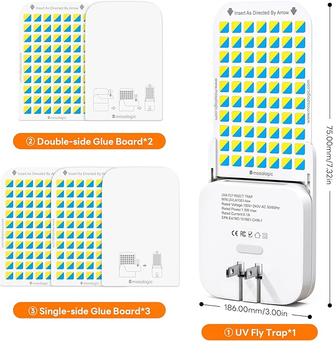 Mosalogic Fruit Fly Traps for Indoors Gnat Trap for House Indoor-600 Sqft Protection Area UV Fly Insect Trapper for Fruit Flies,Gnat,Mosquito,and Other Flying Insect Plug in Bug Killer White