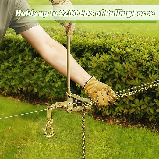 AIWFL 2 PCs Chain Link Fence Stretcher Tool with 19.7FT Chain, Heavy Duty Steel Fence Puller Stretcher Wire Tensioner, 2200lbs Capacity Barbed Wire Fence Bar Puller for Farm, Ranch, Fence Repair