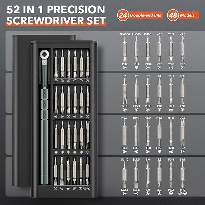 JOREST 52-IN-1 Precision Screwdriver Set, Mini Repair Tool Kit with Torx for Macbook, Computer, Laptop, iPhone, PS5, Xbox, Switch, Glasses, Watch, Ring Doorbell, Electronic, Small Gift Gadget for Men