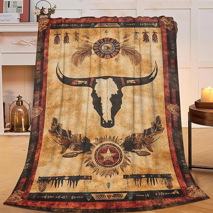 Dynova Western Blanket Cozy Plush Native Tribe Throw Blankets Fuzzy Flannel Fleece Gifts for Girls Boys Women Men 80"X60"