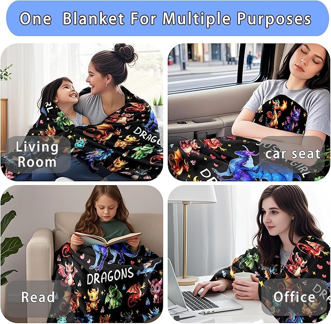 Dragon Blanket Ultra Soft Flannel Dragon Throw Blanket Dragons Birthday Bedding Decor Gifts for Kids Girls Boys Adults 60" x 50"