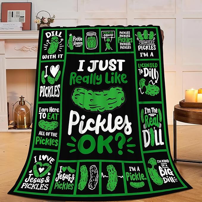 Pickle Blanket Super Soft Warm Pickle Fleece Throw Blanket I Just Really Like Pickle Women Girls Cozy Fluffy Lightweight Flannel Gifts Blankets for Men Adults 60"X50"