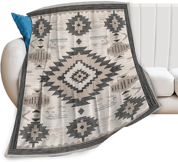 Western Blanket, Soft Plush Fleece Aztec Southwestern Throw Blanket - Cozy Warm Tribal Navajo Southwest Blankets Western Bedding Stuff Gifts for Women Girls Kids Adults 60"X80"