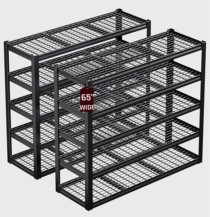 30" D Storage Shelves, 65" W Garage Shelving Heavy Duty Metal Adjustable Garage Shelves, 5 Tier Shelving Units Industrial Shelving for Warehouse, 65" W x 30" D x 79" H ， 2 Pack