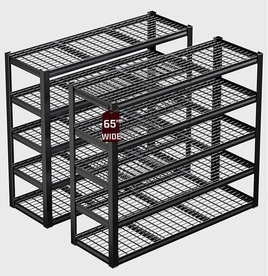 30" D Storage Shelves, 65" W Garage Shelving Heavy Duty Metal Adjustable Garage Shelves, 5 Tier Shelving Units Industrial Shelving for Warehouse, 65" W x 30" D x 79" H ， 2 Pack