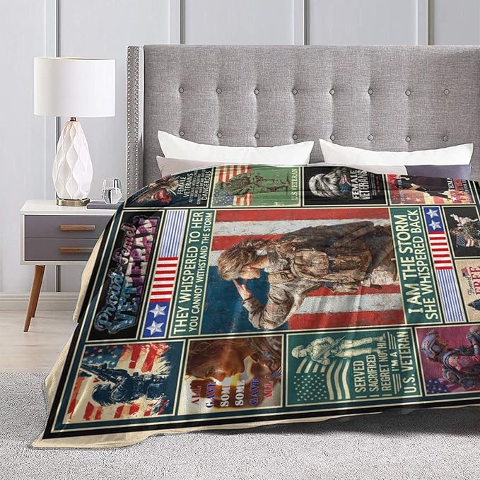 Patriotic Soldier Throw Blanket Female Soldier Flannel Blankets Women American Army Plush Super Soft Cozy Warm Decor Gifts for Boys Girls Kids Adults Men Women 60" x 80"