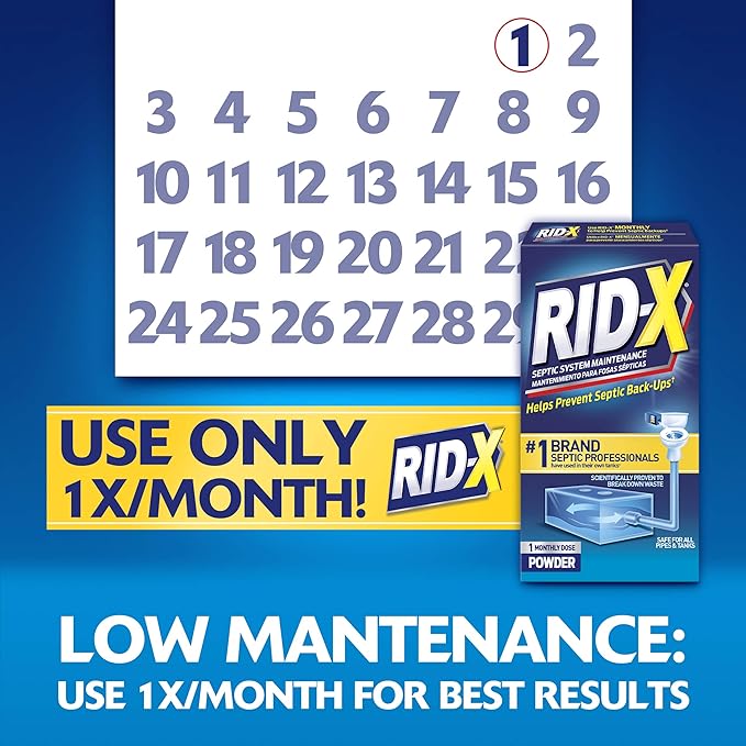 RID-X Septic Tank Treatment Powder – 3 Month Supply, Dual Action Enzymes and Bacteria to Break Down Waste & Prevent Backups