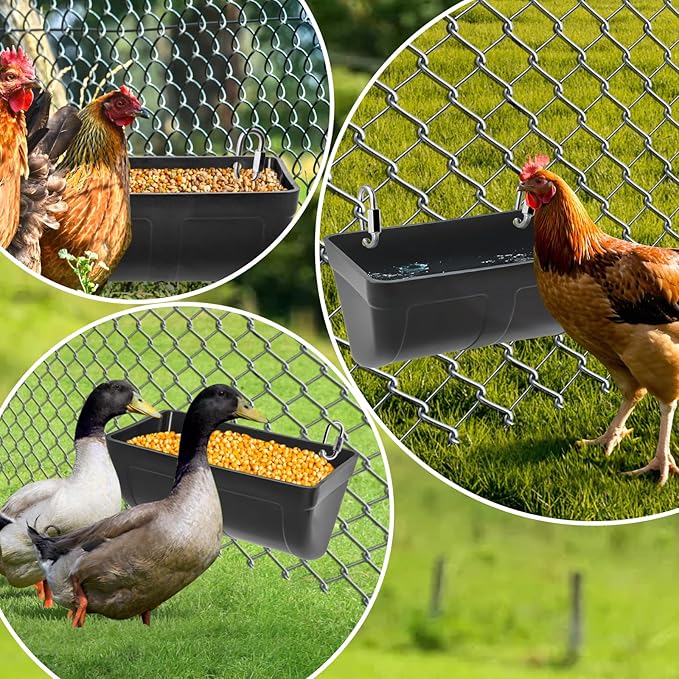 Chicken Goat Hanging Feeder Waterer Trough 4 Quart, Poultry Fence Coop Accessories, Feed & Water Feeding Container for Chicken, Poultry, Duck, Livestock (3pack)