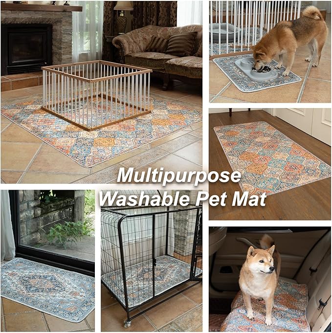 nunubaby Washable Pee Pads for Dogs, Stylish, Non-Slip and Leak-Proof Pee Pads. Reusable Potty Pads for Dogs for Crates and Floors.(Brown/Geo, 36" x72" )