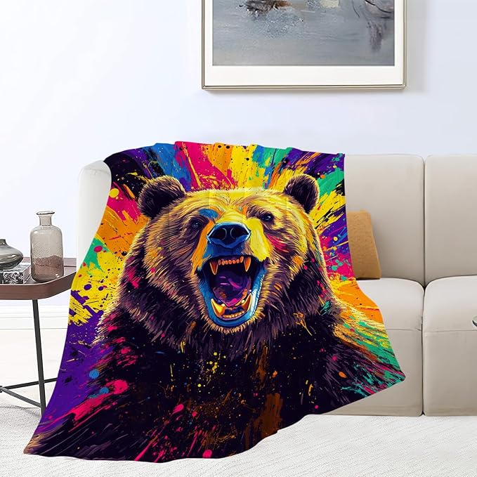 Bear Blanket, Brown Bear Throw Blanket, Wild Animal Gifts Blankets Stuff Fleece Flannel Plush for Men Boys Women Girls Lovers Adults Soft Bedding Gift for Sofa Bed Office Home Decor 60"x50"